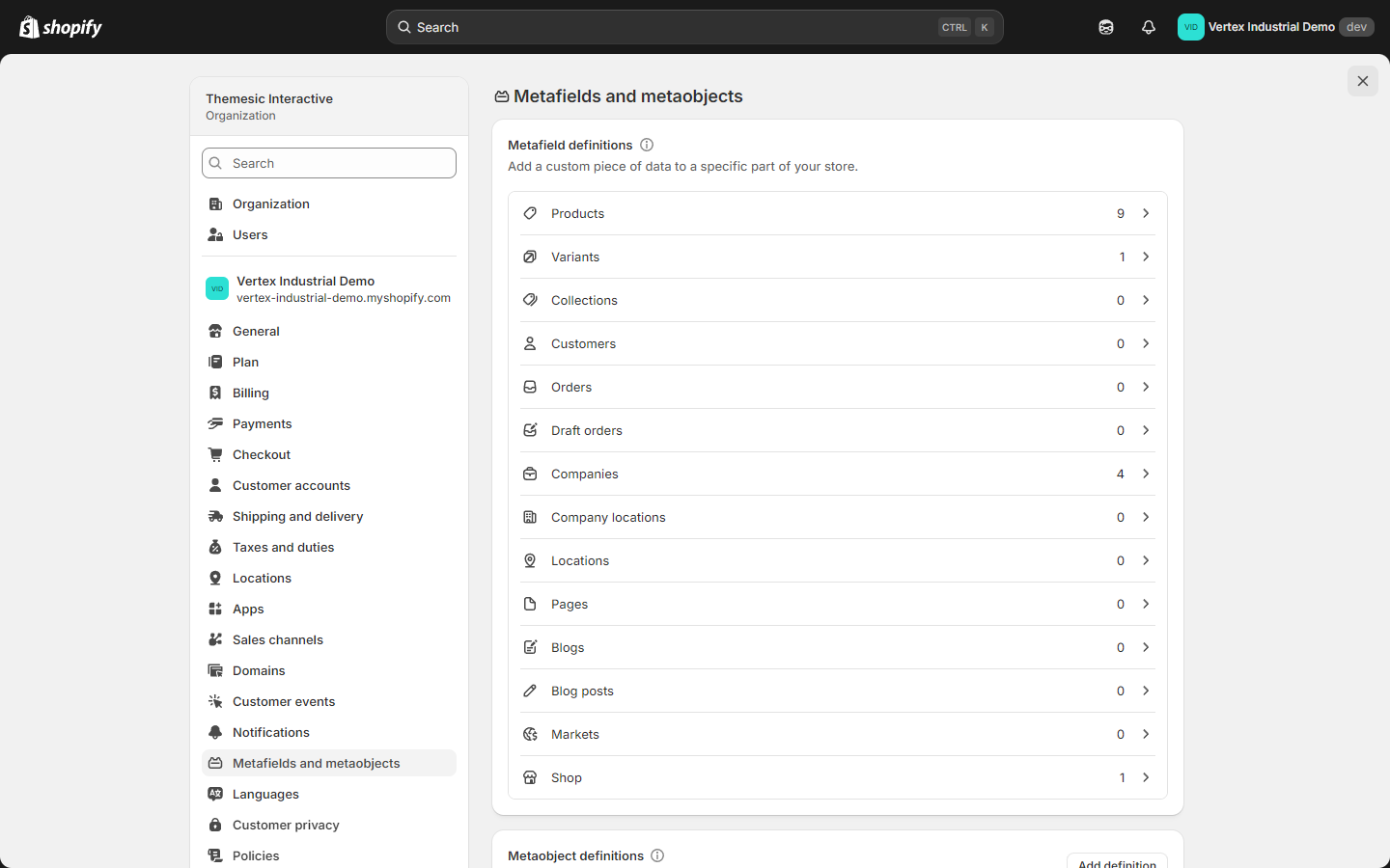 Settings ▸ Custom data: defining the vertex metafields