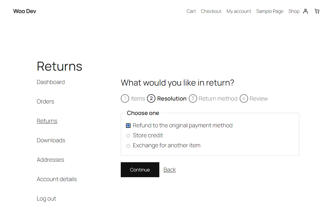 Step 2: choose what you would like in return