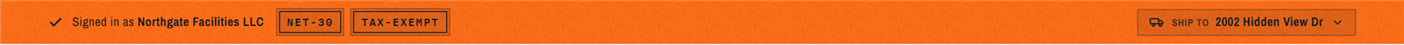 B2B greeting bar with currency pill (desktop)